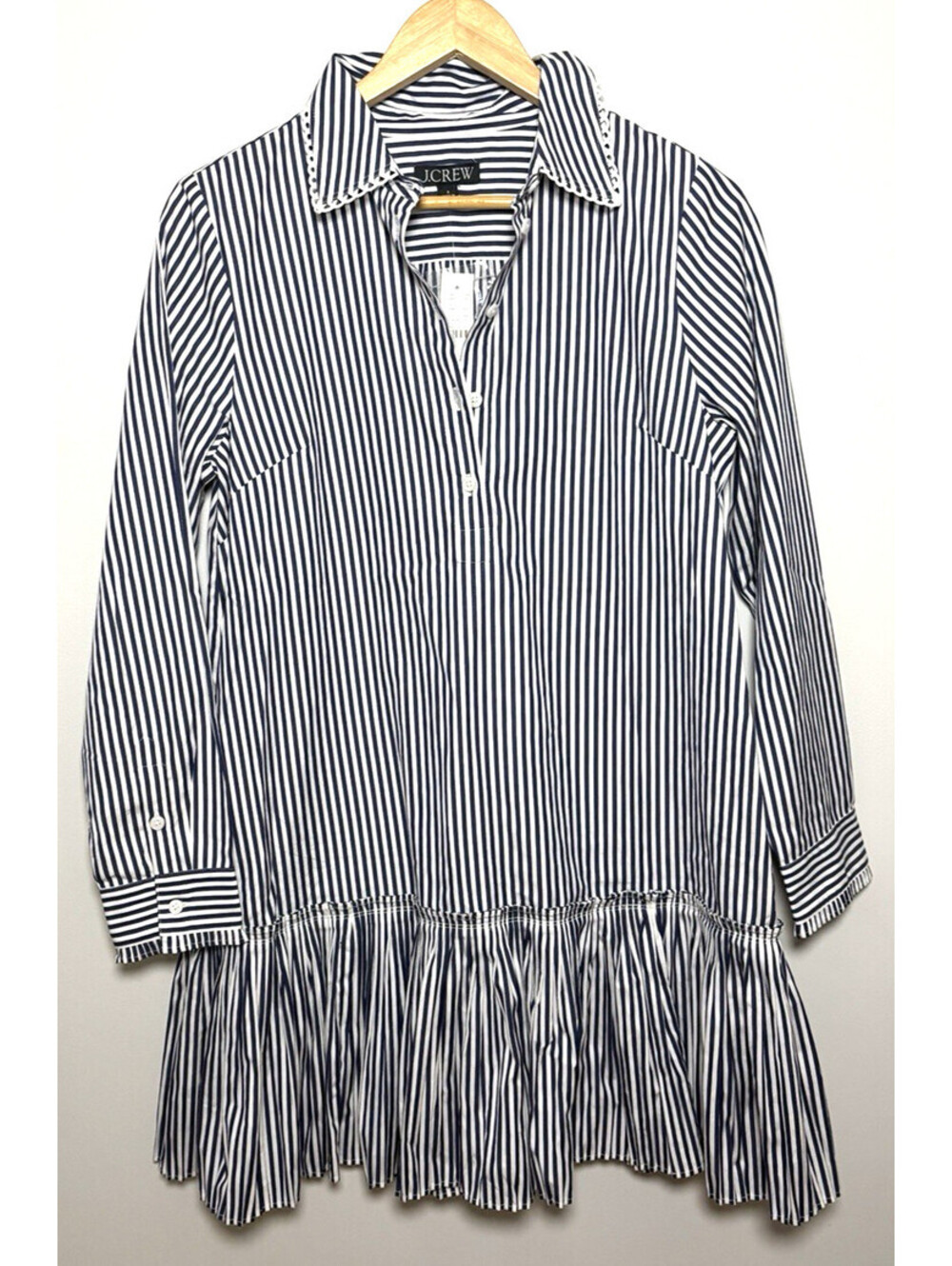 J.Crew Amelia Striped Shirt Dress White Blue Drop Waist Size Small NWT